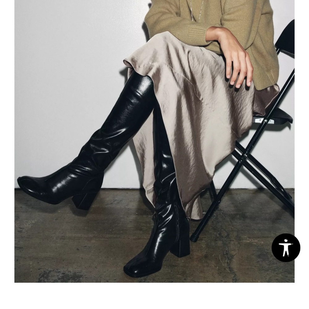 Zara Black High Shaft Heeled Boots